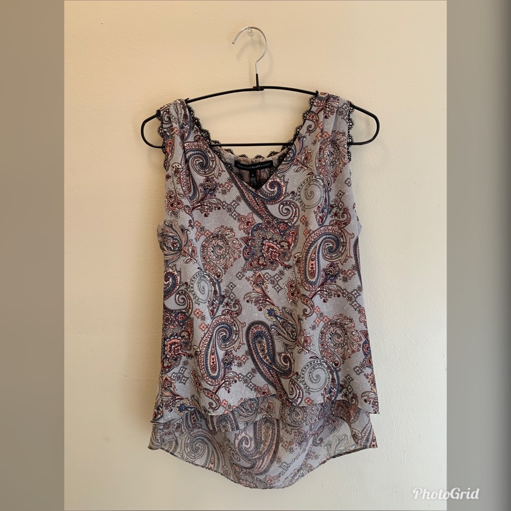 WHBM Paisley Print Lace Trim Top
